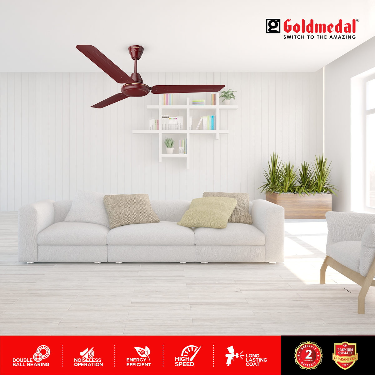 Goldmedal Vayu 1200 mm 3 Blades 72 W Brown Ceiling Fans_4