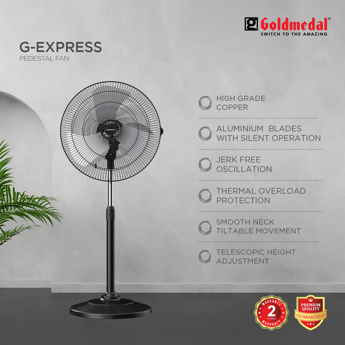 Goldmedal G-Express 450 mm Black Pedestal Fan_3