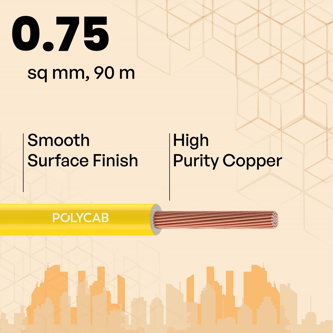 Polycab 0.75 sqmm MAXIMA+ HR FR LSH LF Electric Wire Yellow 90 m_2