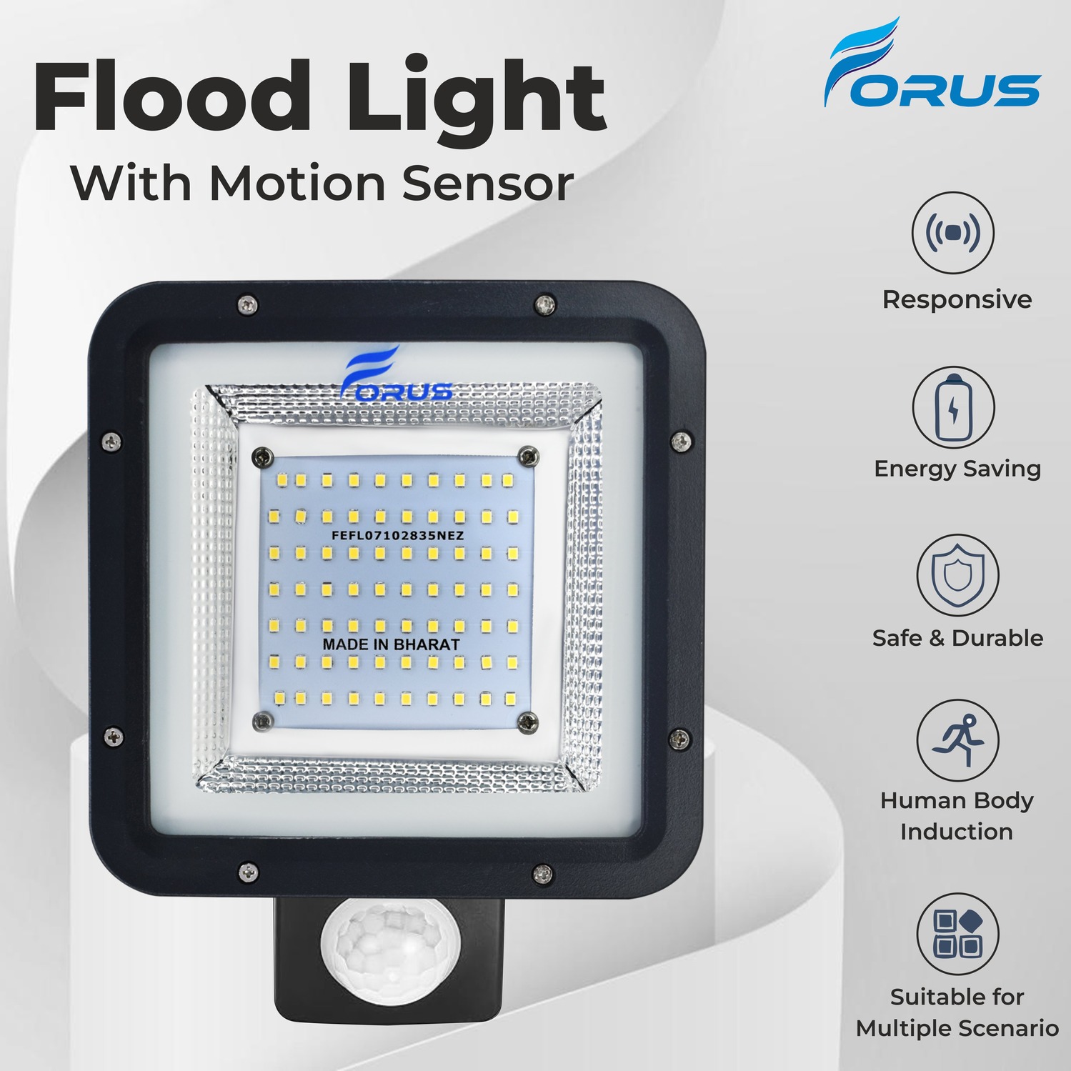 FORUS 50 W Cool White IP67 6 kV 7500 Lumen Flood Light with Motion Sensor LED Flood Lights_1