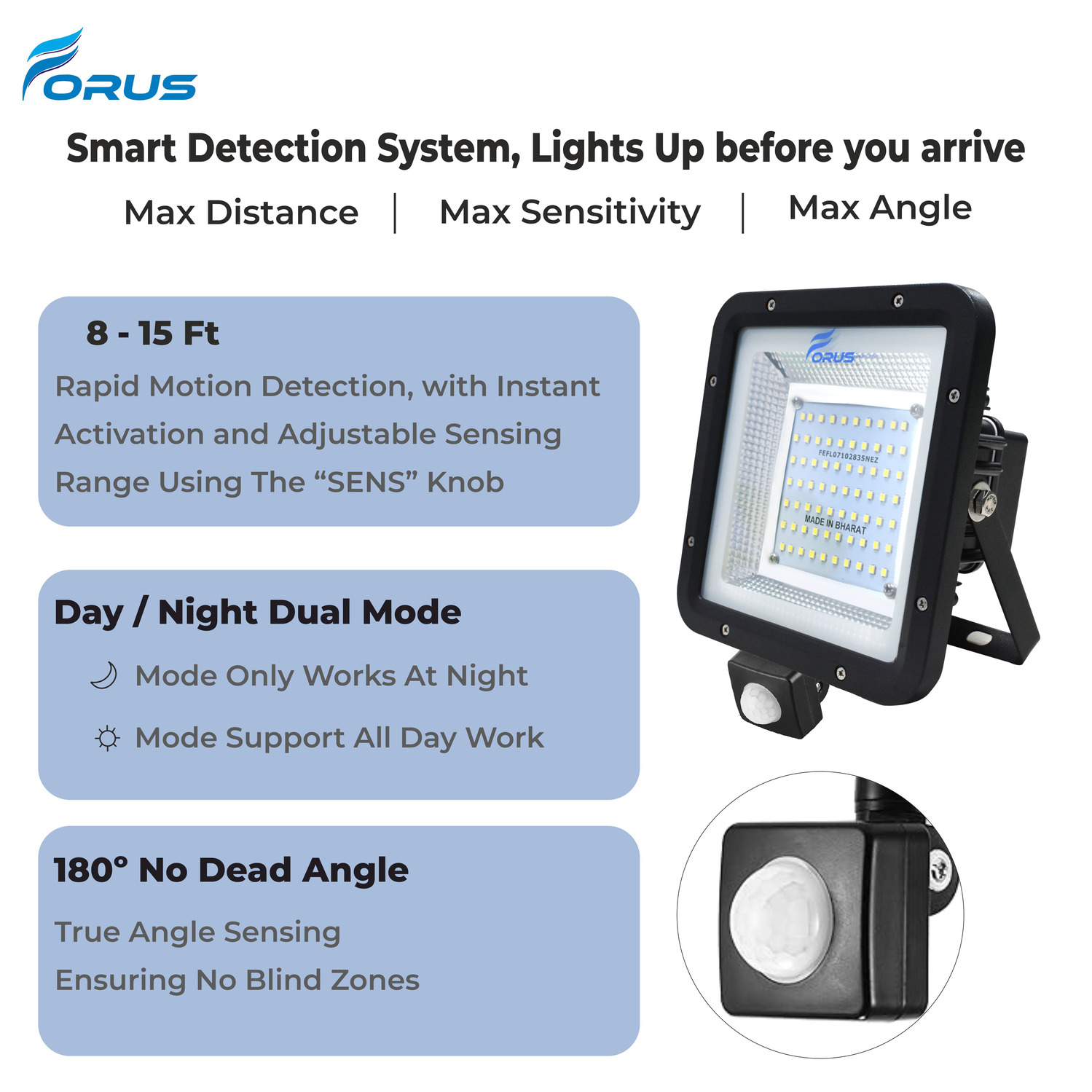 FORUS 50 W Warm White IP67 6 kV 7500 Lumen with Motion Sensor Auto On/Off LED Flood Lights_3