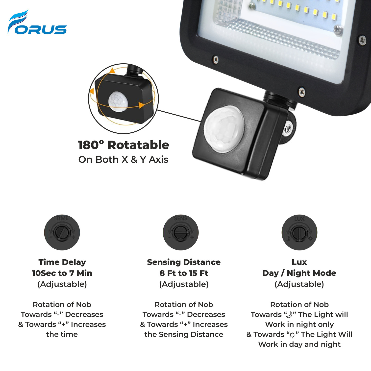 FORUS 50 W Warm White IP67 6 kV 7500 Lumen with Motion Sensor Auto On/Off LED Flood Lights_2