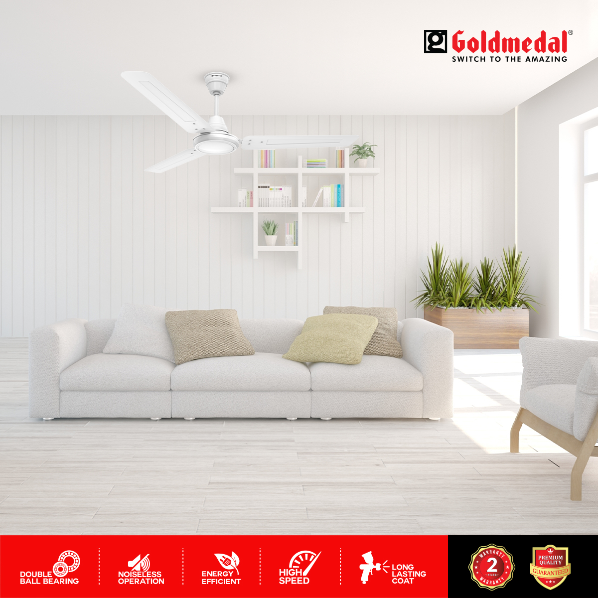 Goldmedal Vayu 1200 mm 3 Blades 72 W White Ceiling Fans_4