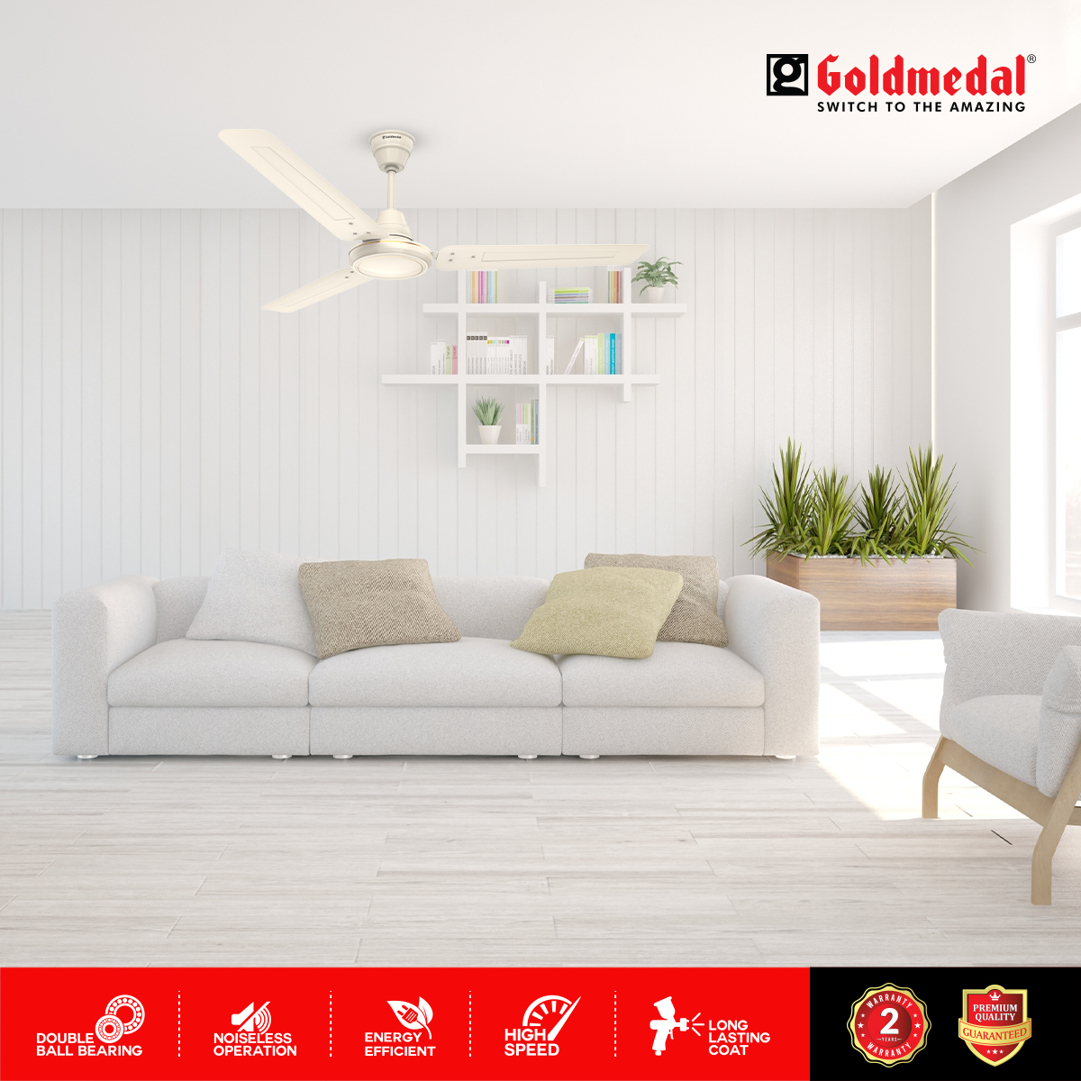 Goldmedal Vayu 1200 mm 3 Blades 72 W Ivory Ceiling Fans_4