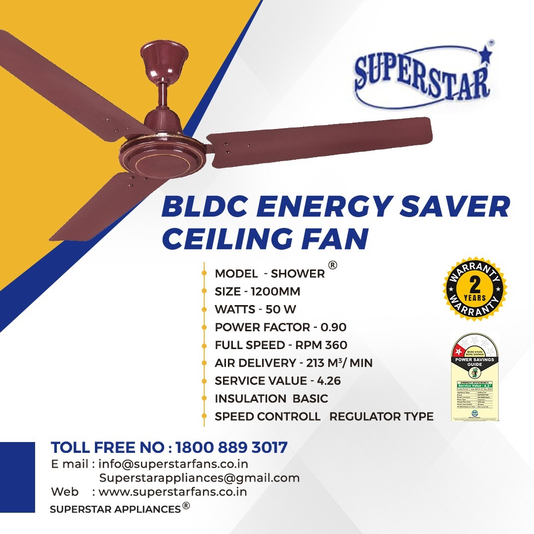 SUPERSTAR Regular 1200 mm 3 Blades 50 W Brown Ceiling Fans_1