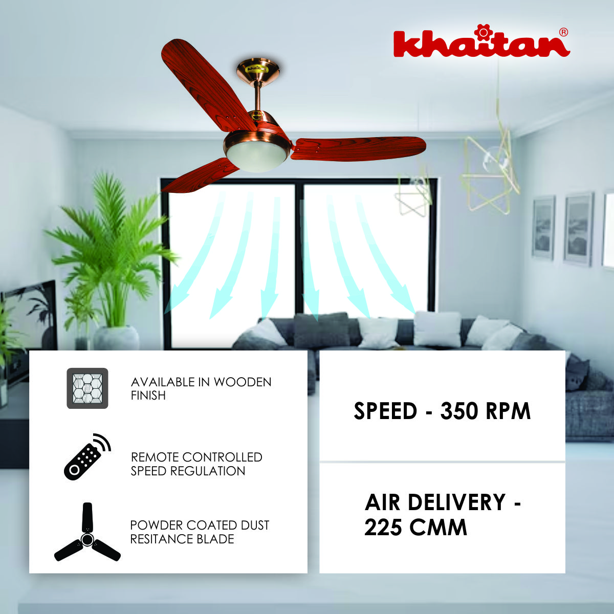Khaitan Standard 1200 mm 3 Blades 55 W Brown Ceiling Fans_1