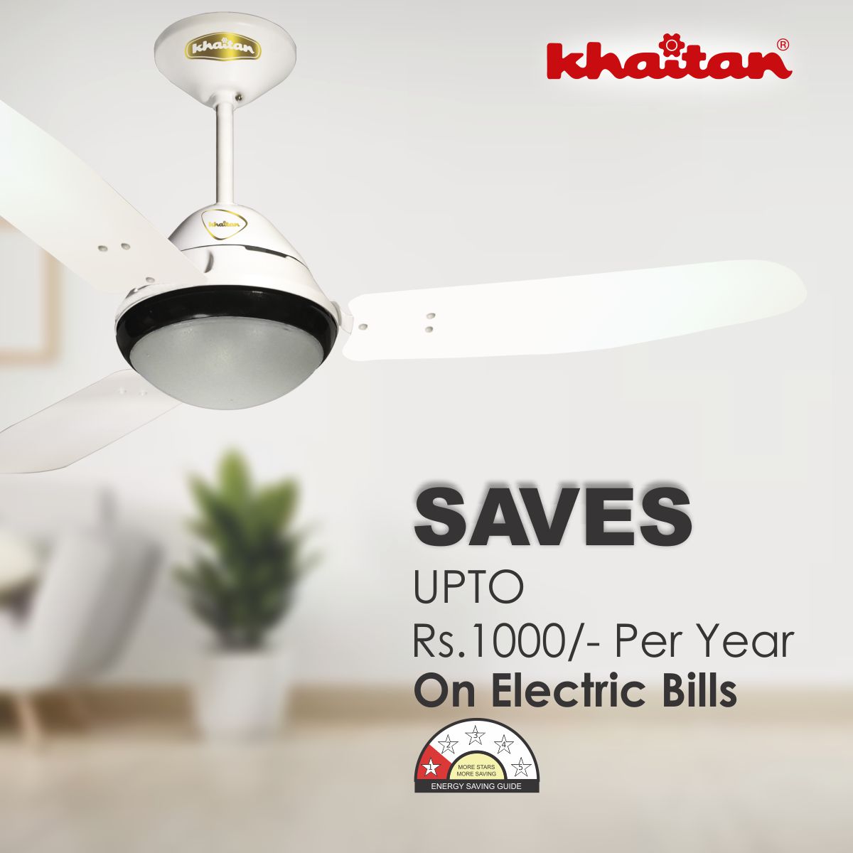 Khaitan Standard 1200 mm 3 Blades 55 W White Ceiling Fans_3