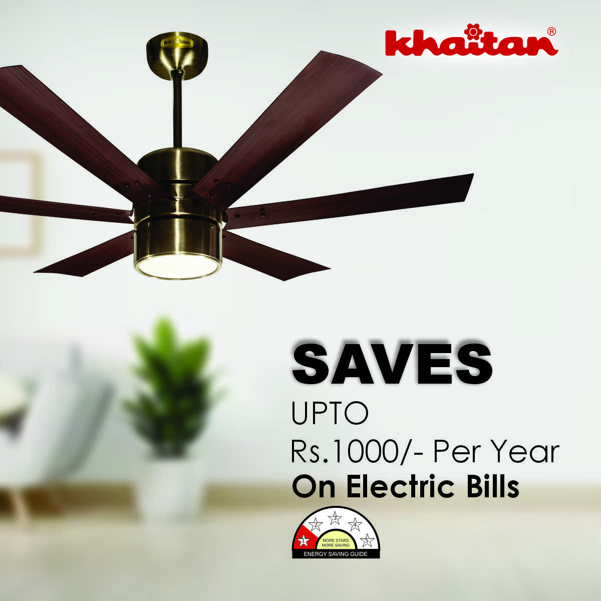 Khaitan Standard 1210 mm 6 Blades 58 W Darkwood Ceiling Fans_3