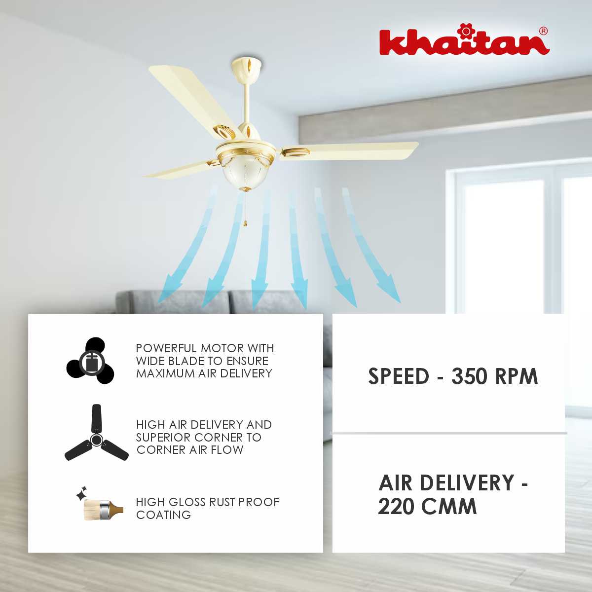 Khaitan Standard 1200 mm 3 Blades 55 W Off White Ceiling Fans_1