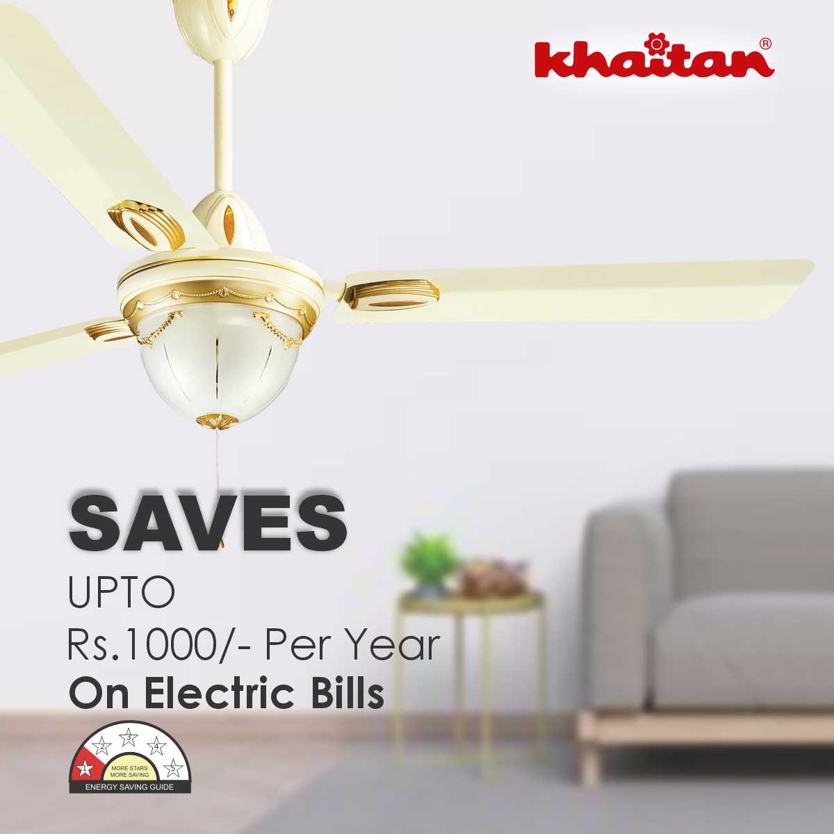 Khaitan Standard 1200 mm 3 Blades 55 W Off White Ceiling Fans_3