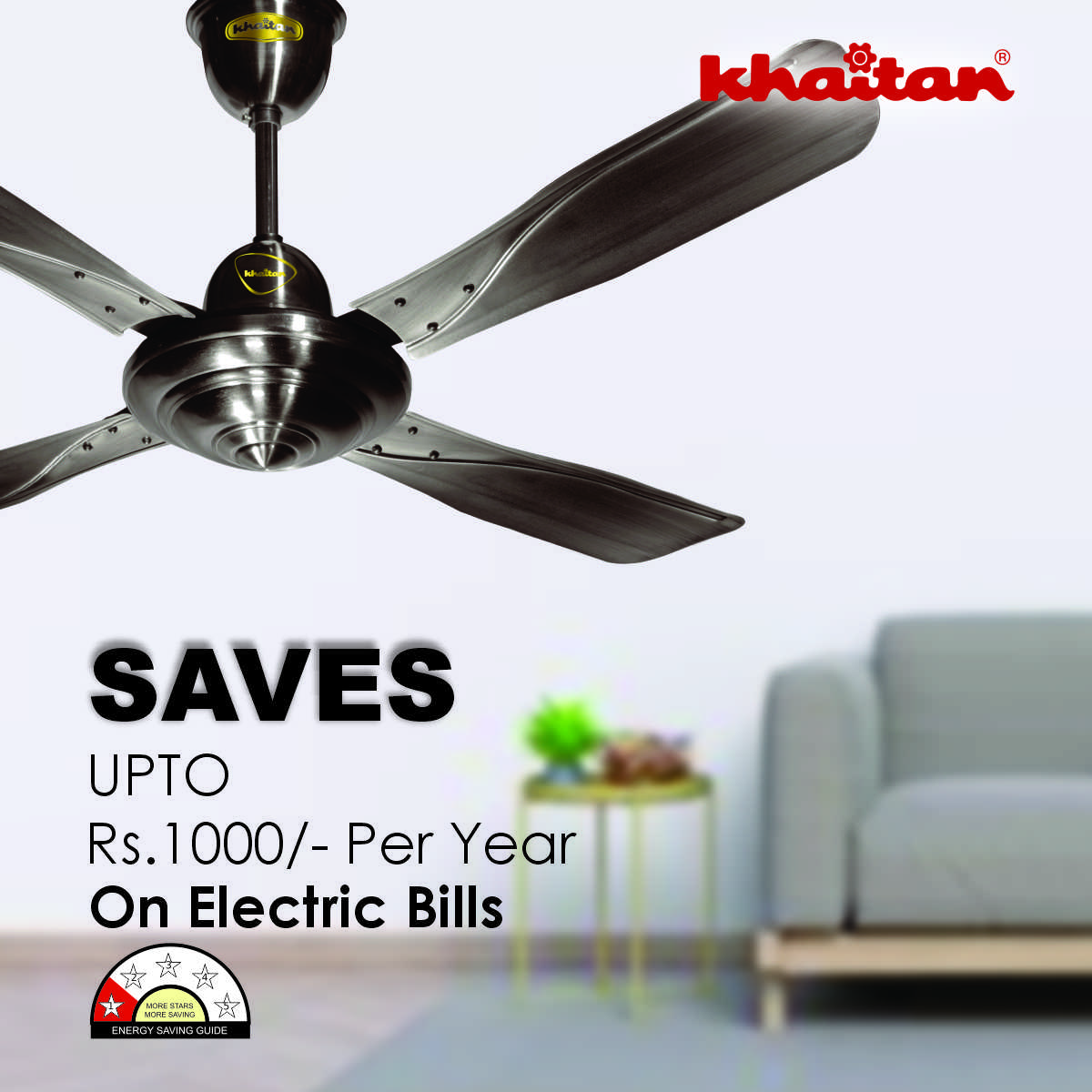 Khaitan Standard 1200 mm 4 Blades 40 W Antique Silver Ceiling Fans_3