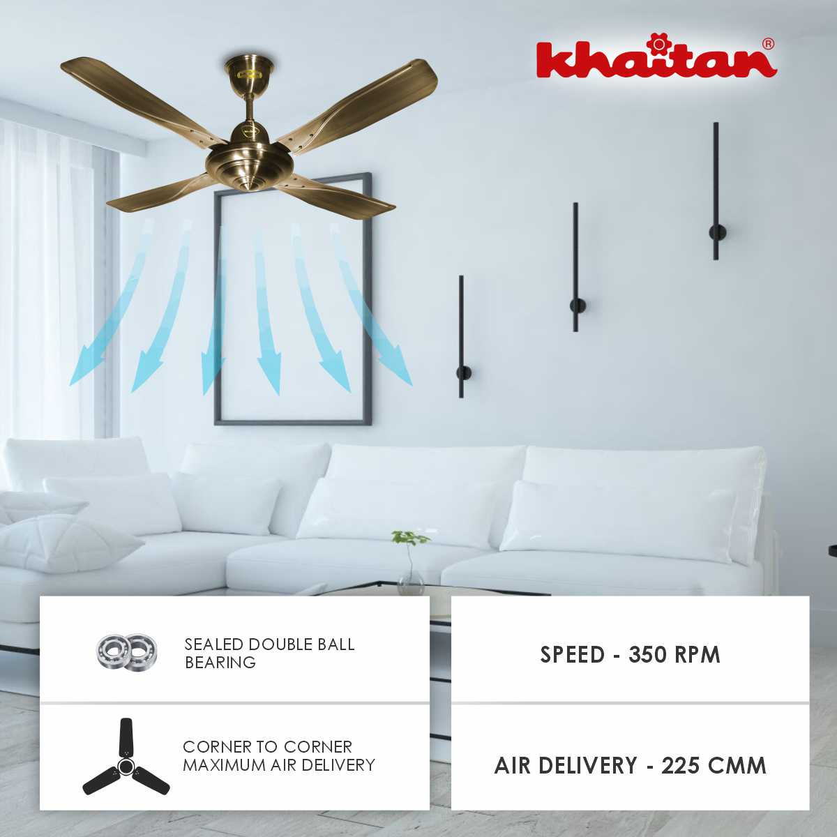 Khaitan Standard 1200 mm 4 Blades 40 W Antique Brass Ceiling Fans_1