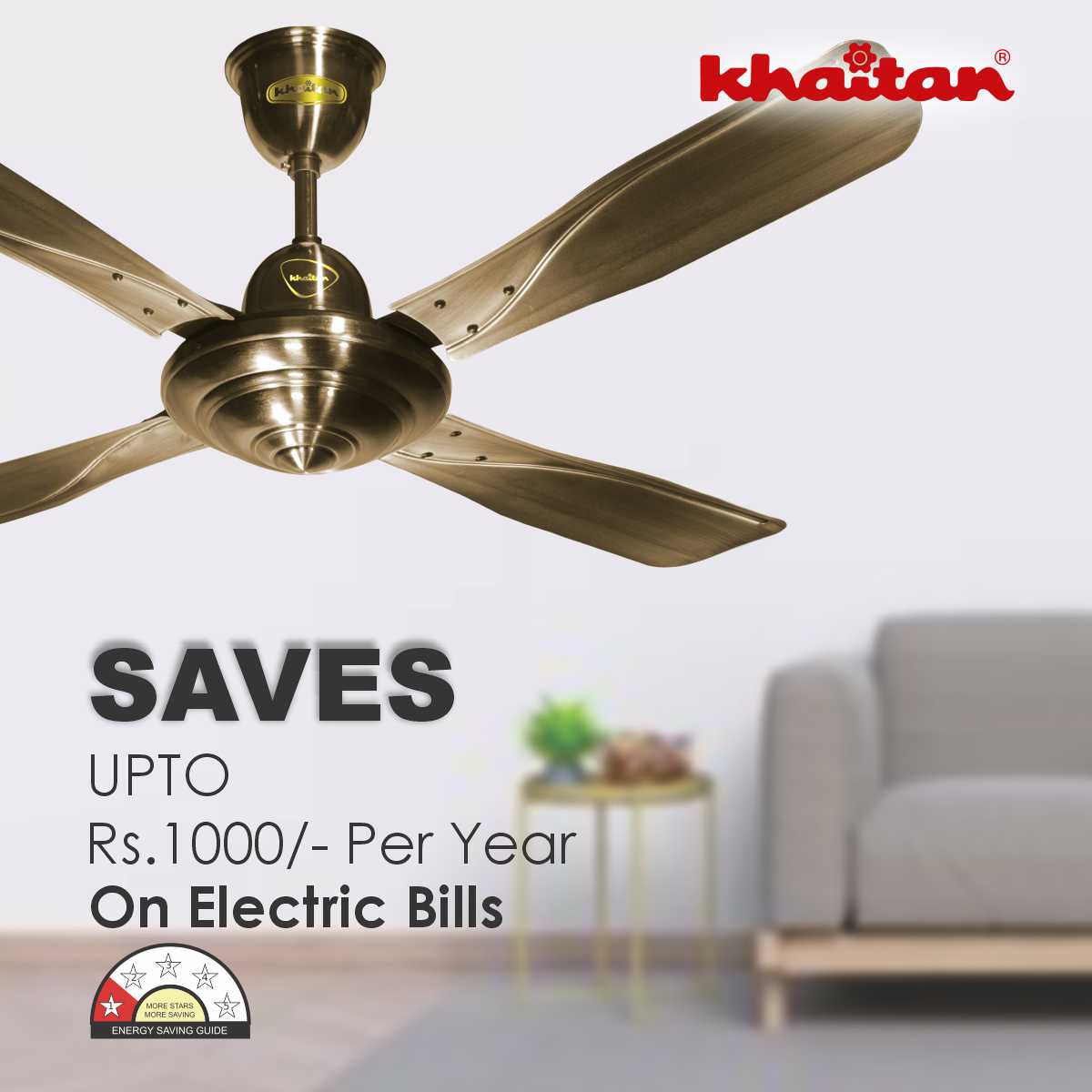 Khaitan Standard 1200 mm 4 Blades 40 W Antique Brass Ceiling Fans_3