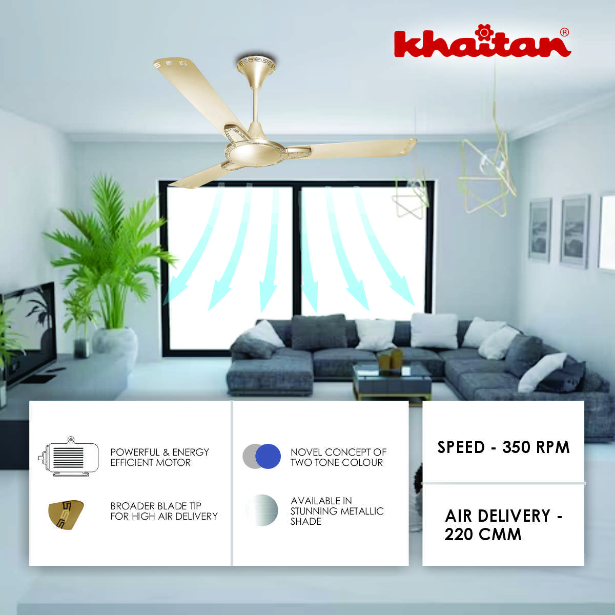 Khaitan Standard 1200 mm 3 Blades 52 W Off White Ceiling Fans_1