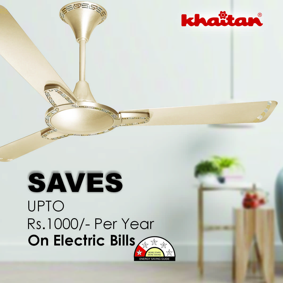 Khaitan Standard 1200 mm 3 Blades 52 W Off White Ceiling Fans_3