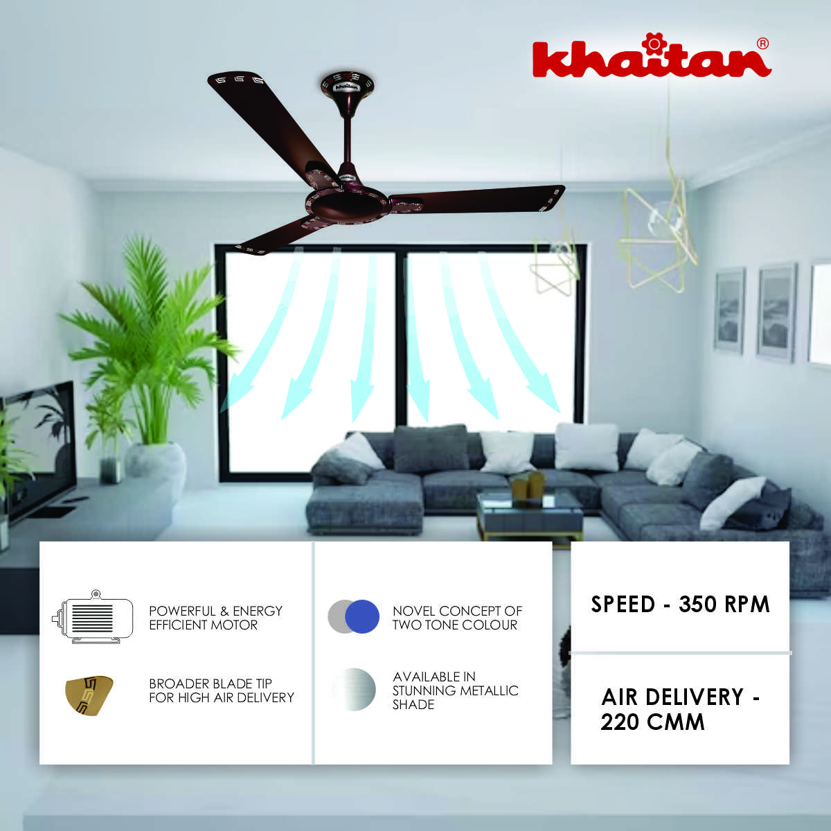 Khaitan Standard 1200 mm 3 Blades 52 W Coco Brown Ceiling Fans_1