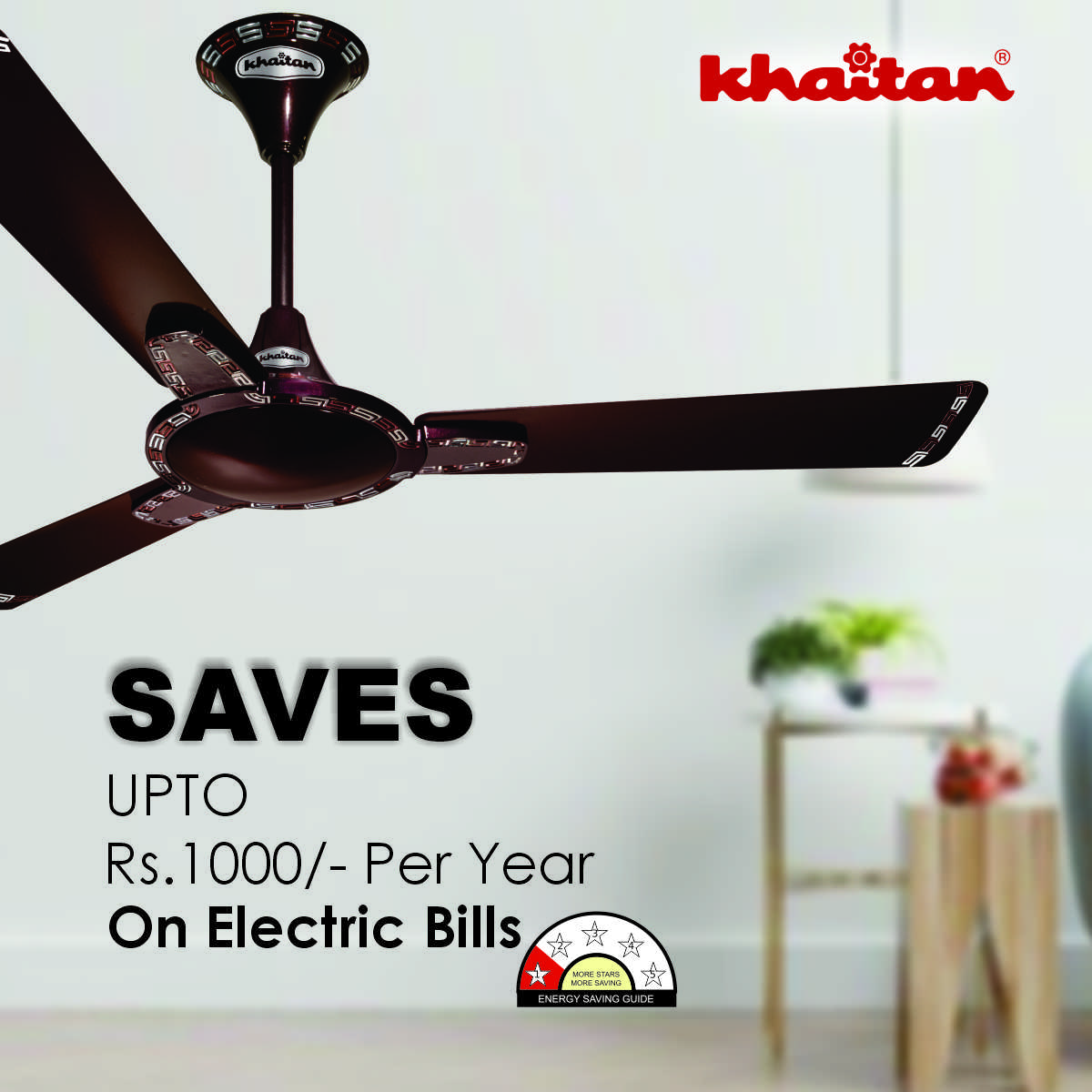 Khaitan Standard 1200 mm 3 Blades 52 W Coco Brown Ceiling Fans_3
