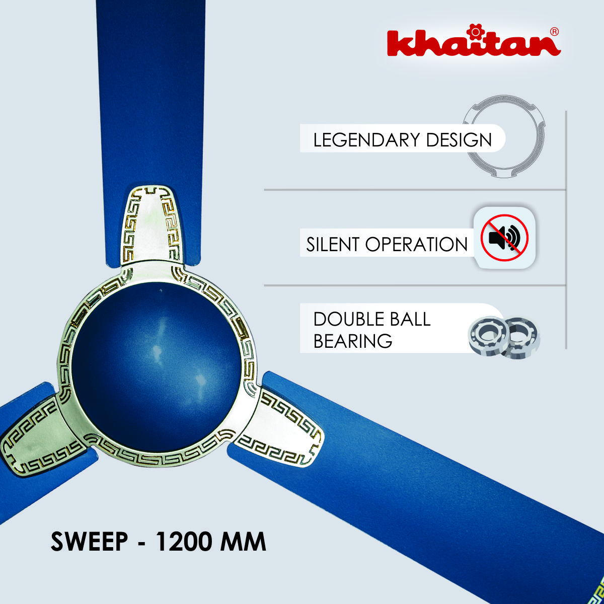Khaitan Standard 1200 mm 3 Blades 52 W Electric Blue Ceiling Fans_1