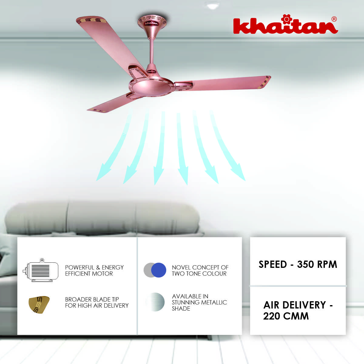 Khaitan Standard 1200 mm 3 Blades 52 W Rose Gold Ceiling Fans_1