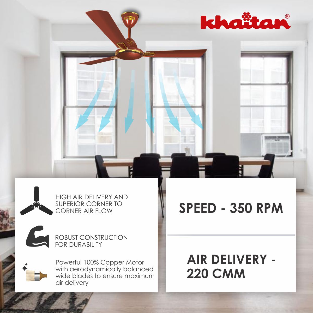 Khaitan Standard 1200 mm 3 Blades 52 W Metallic Euro Copper Ceiling Fans_1