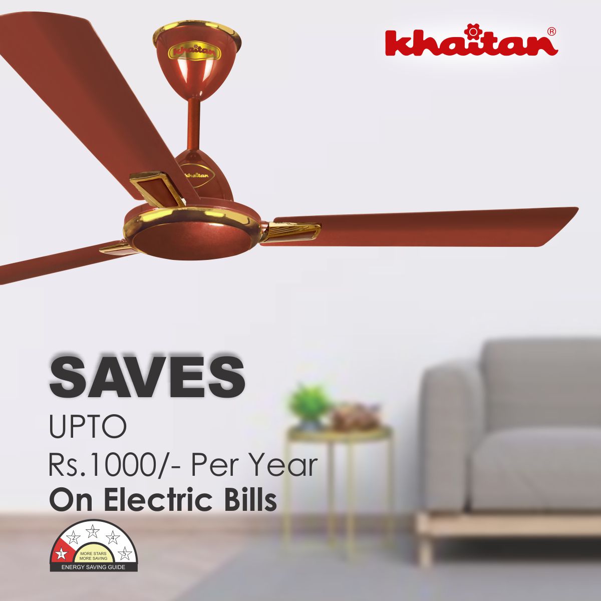 Khaitan Standard 1200 mm 3 Blades 52 W Metallic Euro Copper Ceiling Fans_3