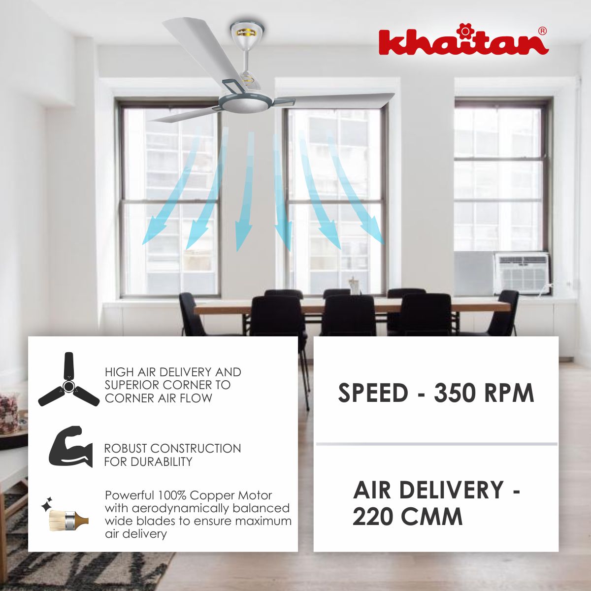 Khaitan Standard 1200 mm 3 Blades 52 W Metallic Sparkle White Ceiling Fans_1