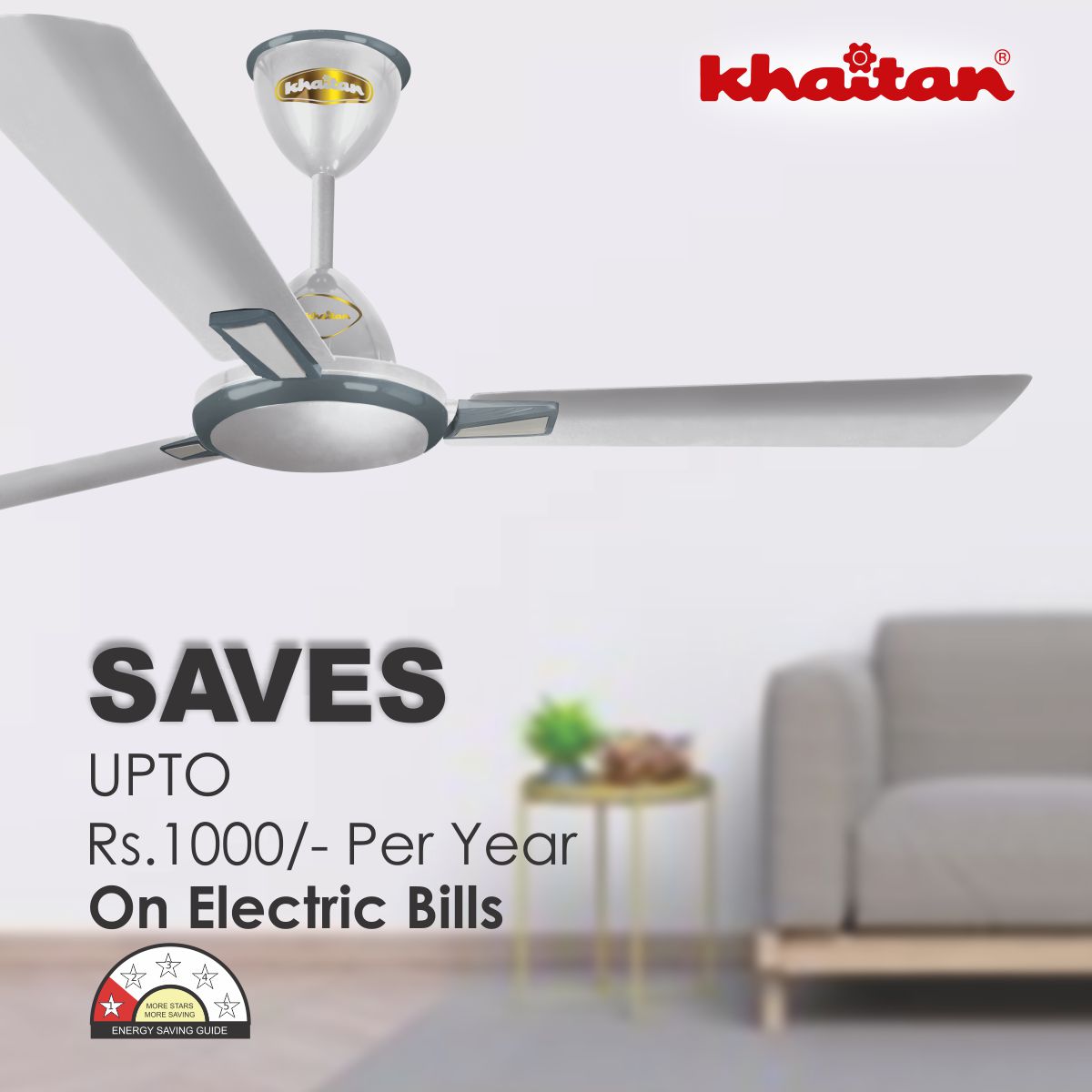 Khaitan Standard 1200 mm 3 Blades 52 W Metallic Sparkle White Ceiling Fans_3