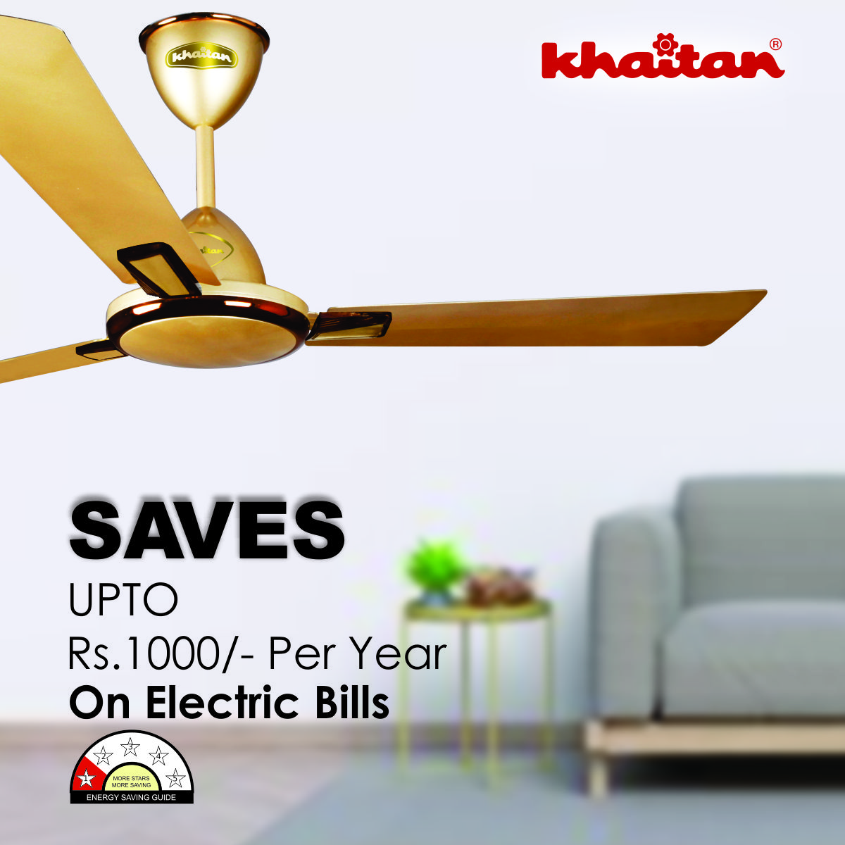 Khaitan Standard 1200 mm 3 Blades 52 W Metallic Sunshine Gold Ceiling Fans_3