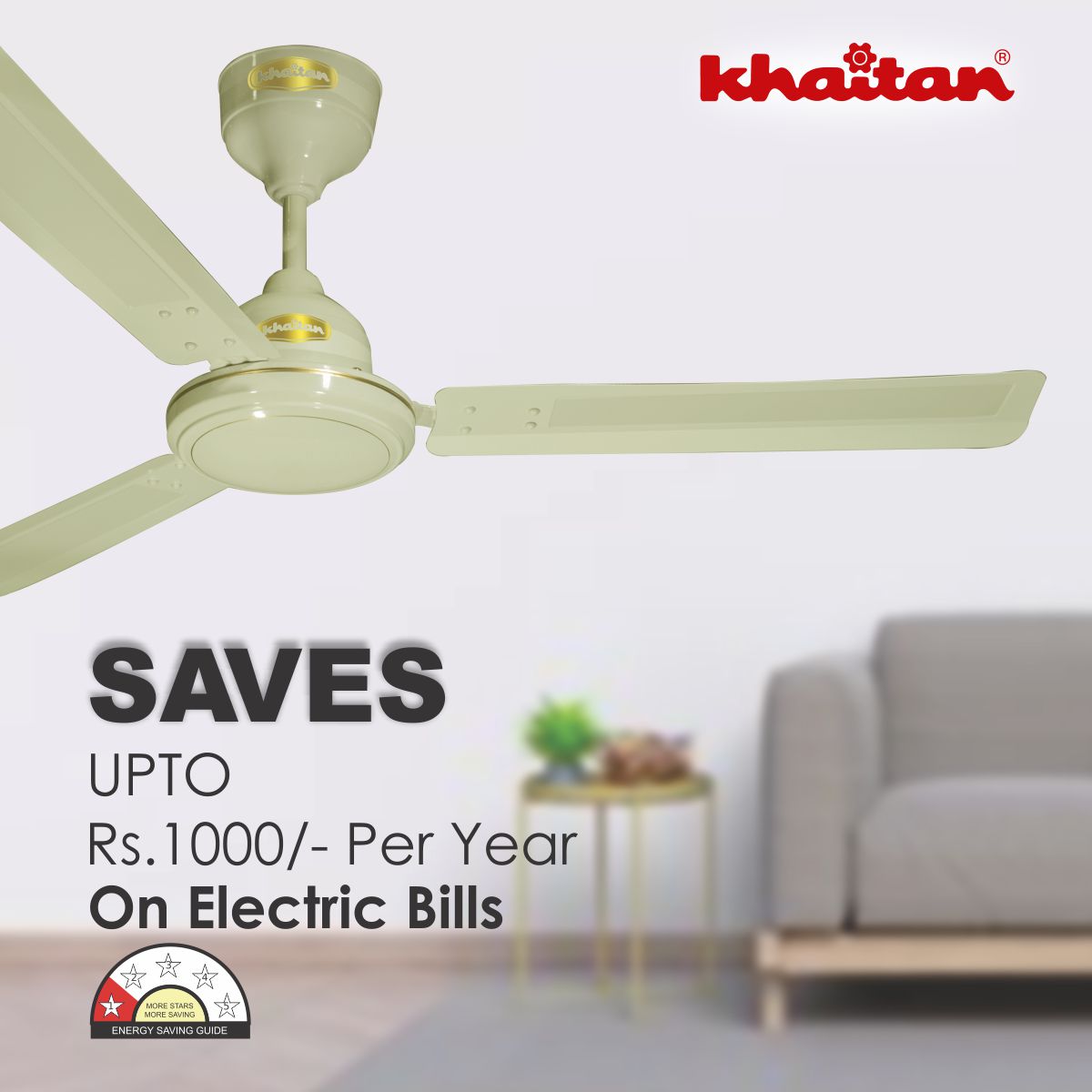 Khaitan Standard 1200 mm 3 Blades 30 W Off White Ceiling Fans_3