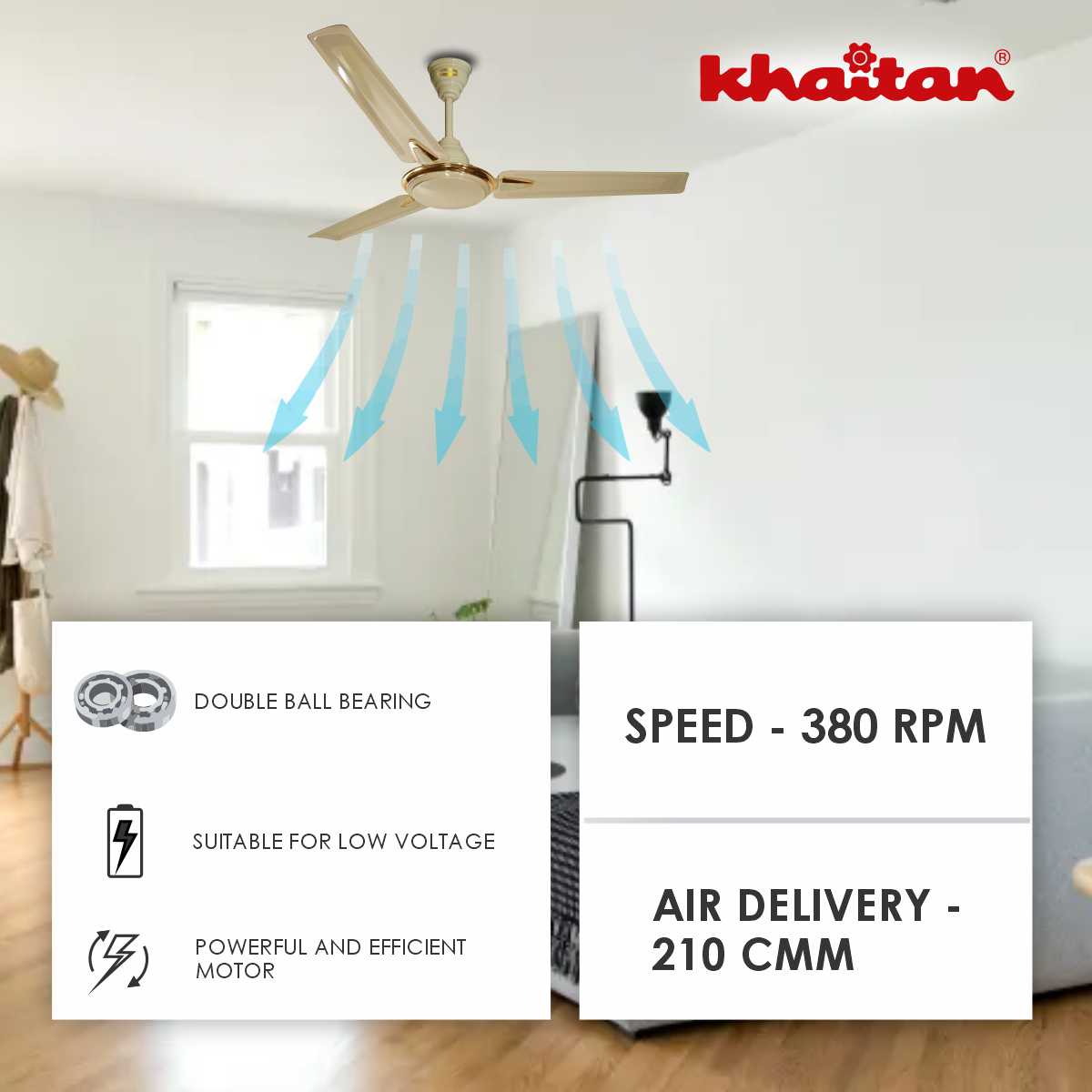 Khaitan Standard 1200 mm 3 Blades 50 W Off White Ceiling Fans_1