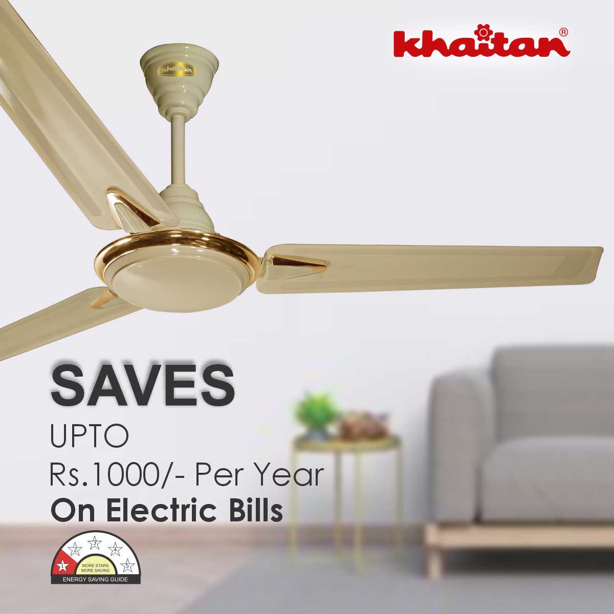 Khaitan Standard 1200 mm 3 Blades 50 W Off White Ceiling Fans_3
