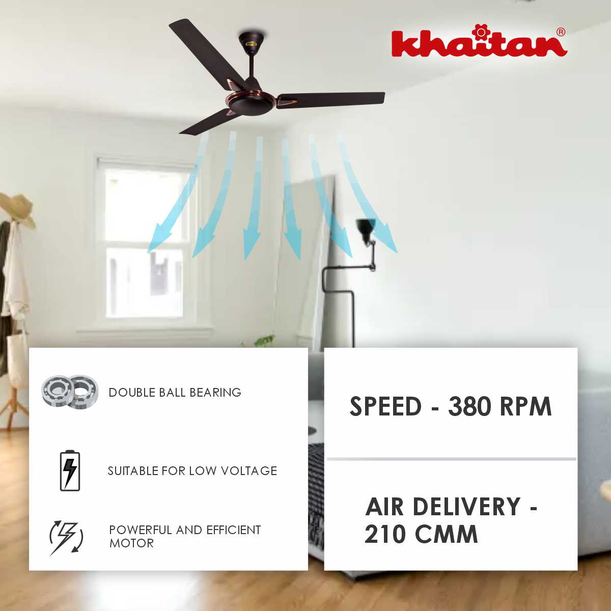 Khaitan Standard 1200 mm 3 Blades 50 W Smoke Brown Ceiling Fans_1