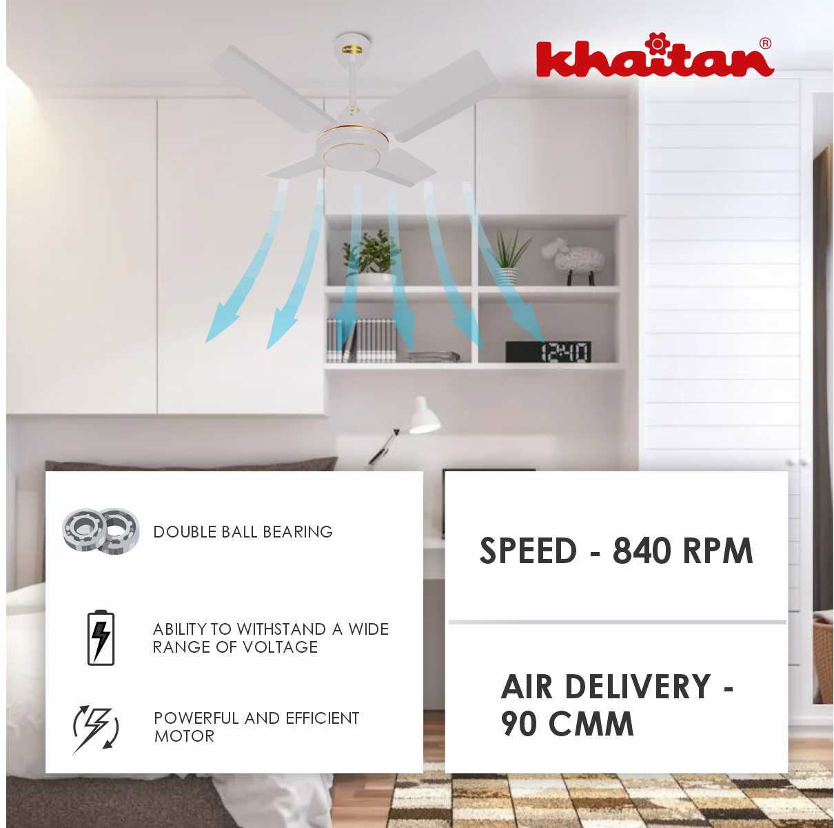 Khaitan Standard 600 mm 4 Blades 70 W Off White Ceiling Fans_1