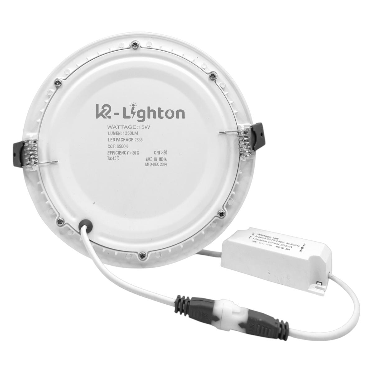 K2-Lighton 15 W Round Cool White 155 x 155 x 21 mm LED Panel Lights Recessed Mounted_1