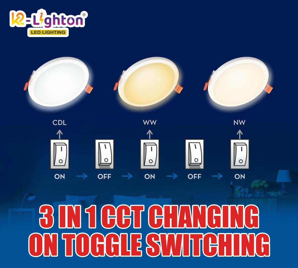 K2-Lighton 15 W Round 3 in 1 White 150 mm LED Panel Lights Recessed Mounted_2