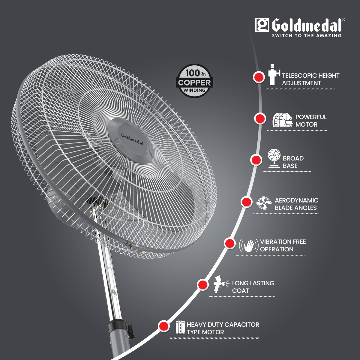 Goldmedal TURBO MAXX 500 mm Grey Pedestal Fan_1