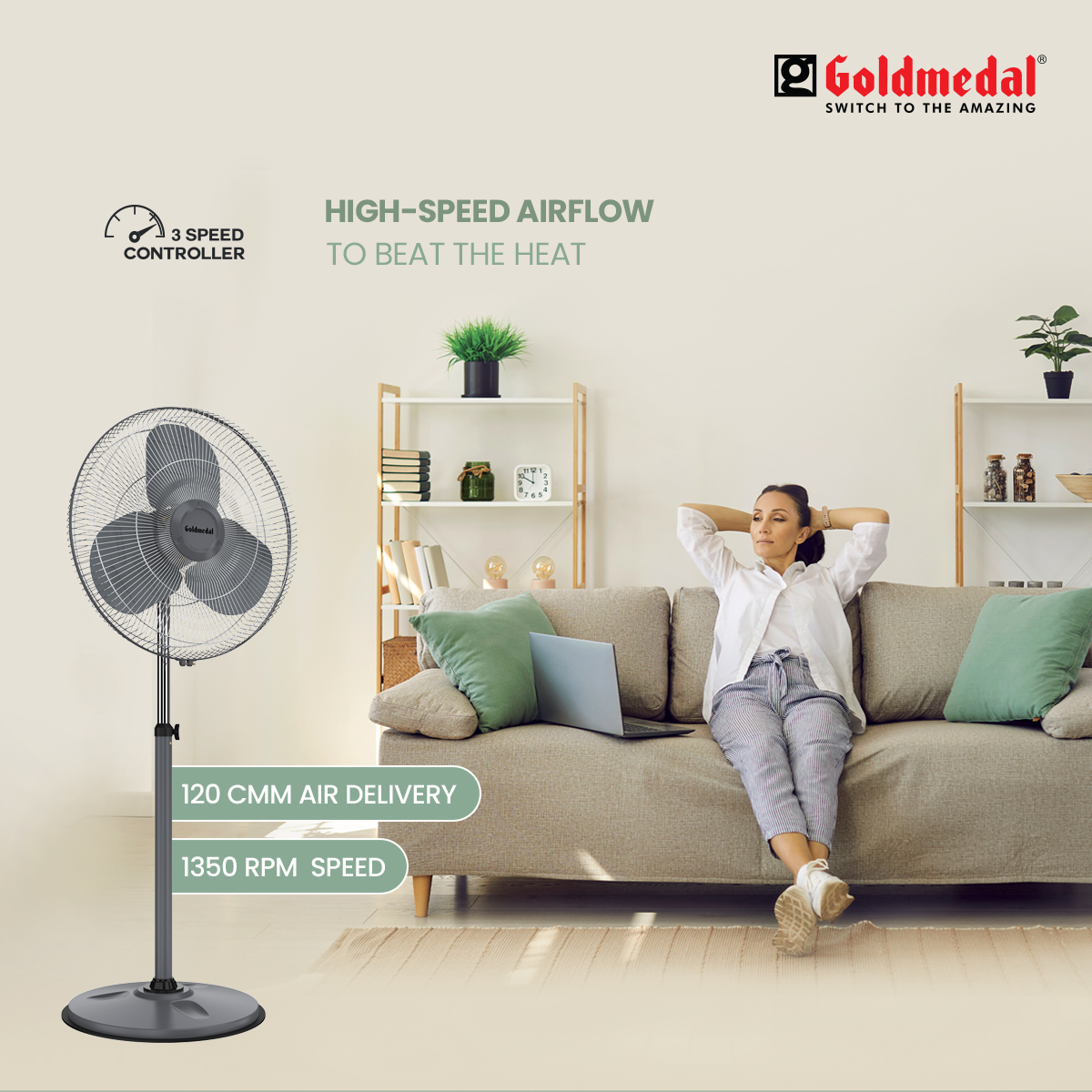 Goldmedal TURBO MAXX 500 mm Grey Pedestal Fan_2