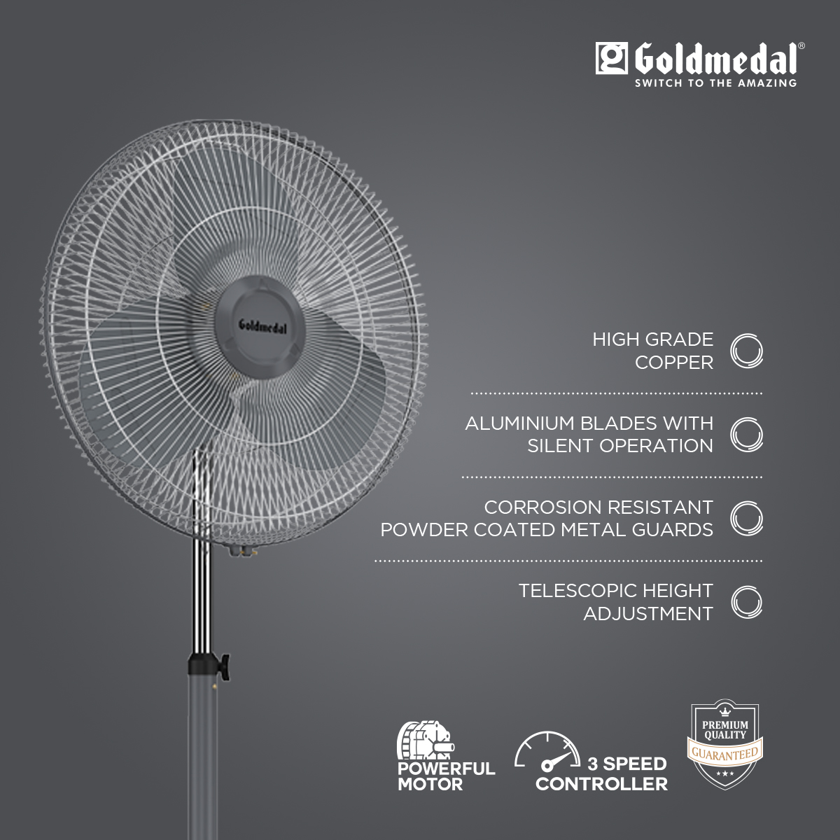 Goldmedal TURBO MAXX 500 mm Grey Pedestal Fan_3