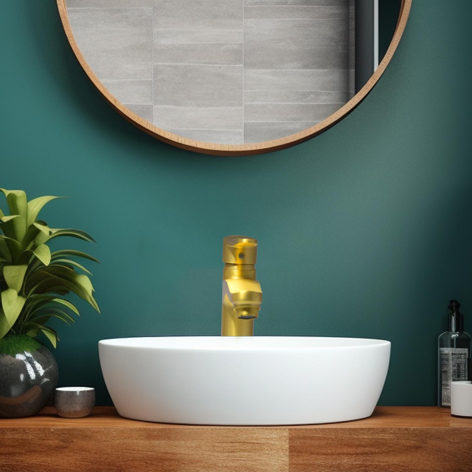 D&B Bathware Brushed Gold Matt Finish Basin Mixers Faucet Short Boy_1