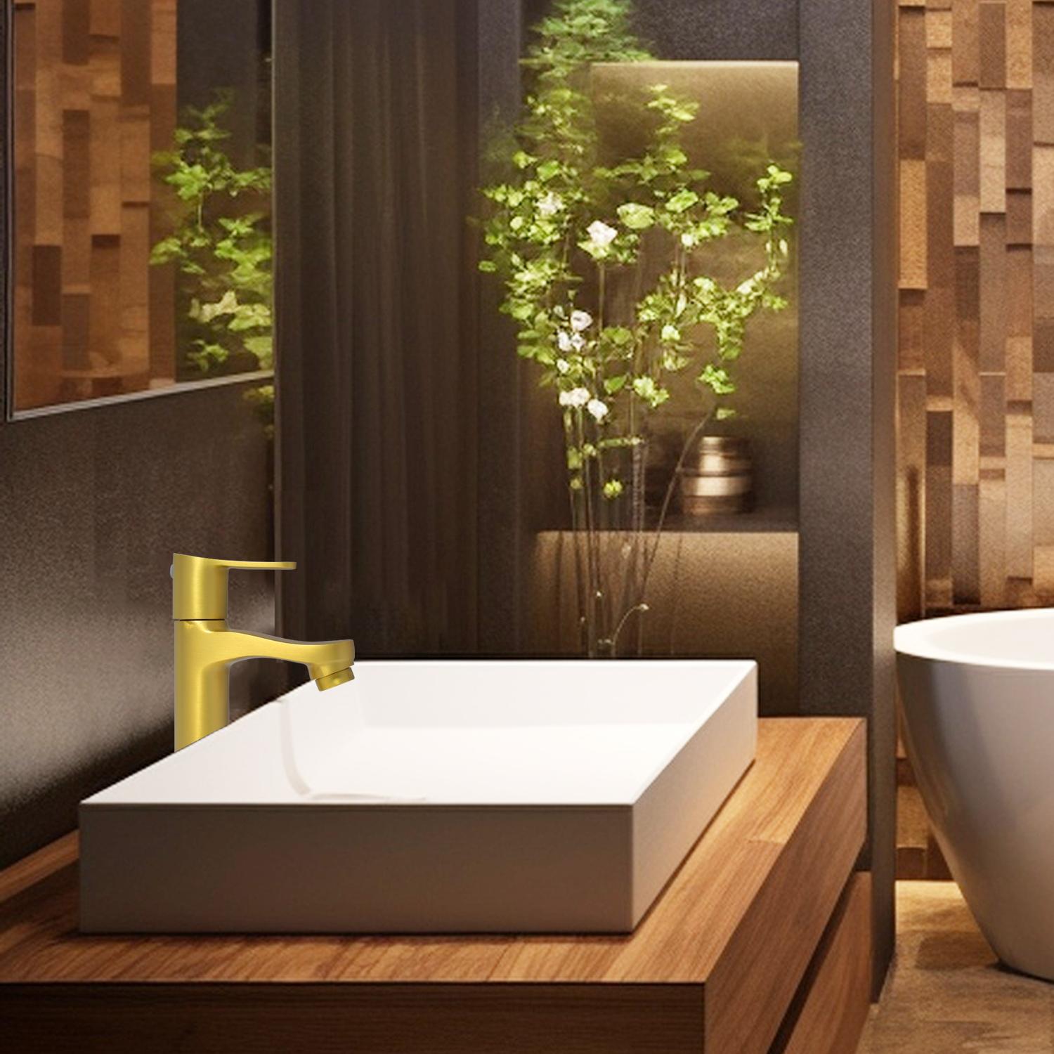 D&B Bathware Brushed Gold Matt Finish Basin Mixers Faucet Short Boy_2