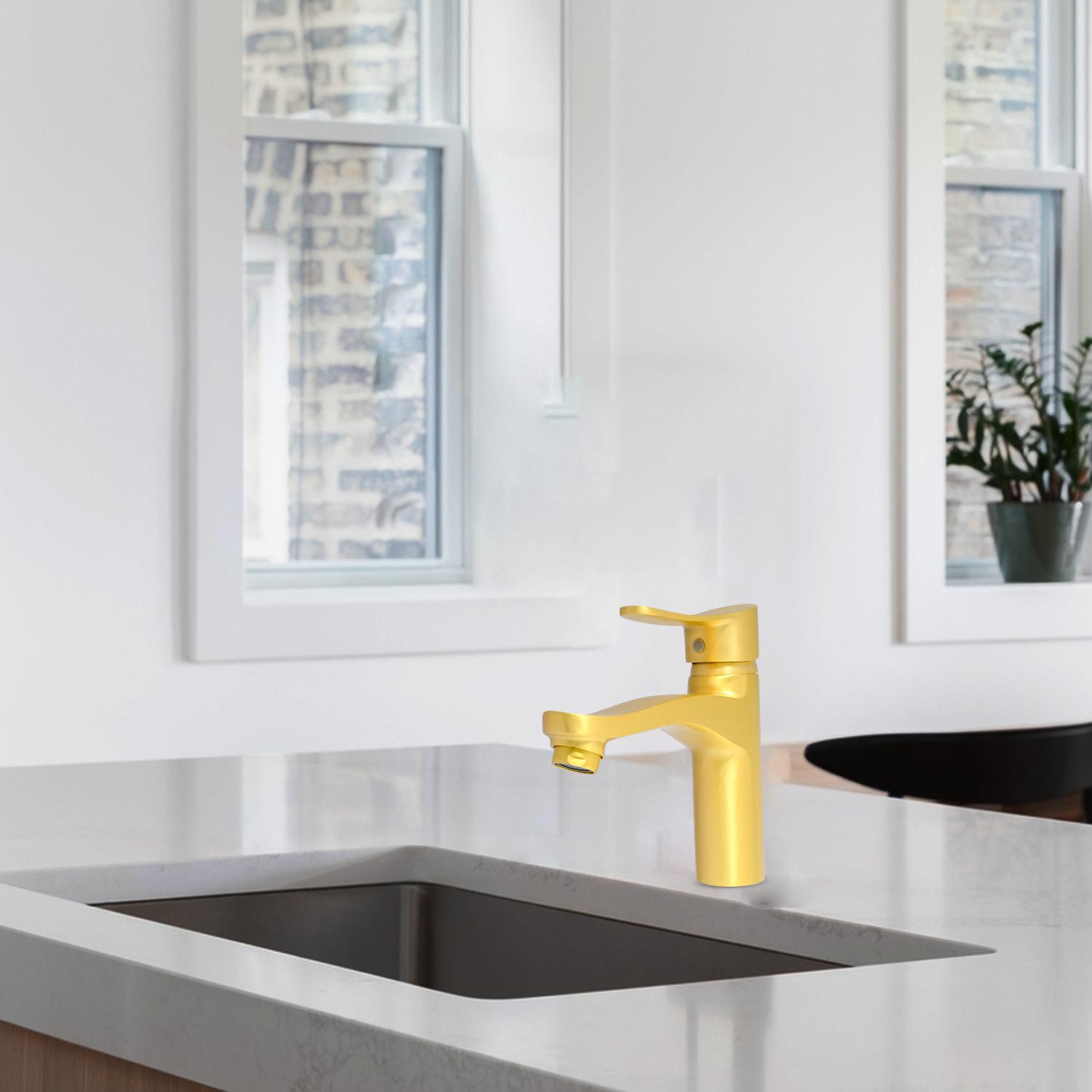 D&B Bathware Brushed Gold Matt Finish Basin Mixers Faucet Short Boy_3