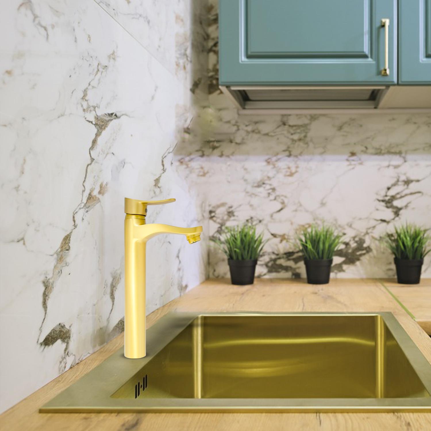 D&B Bathware Brushed Gold Matt Finish Basin Mixers Faucet Tall Boy_2