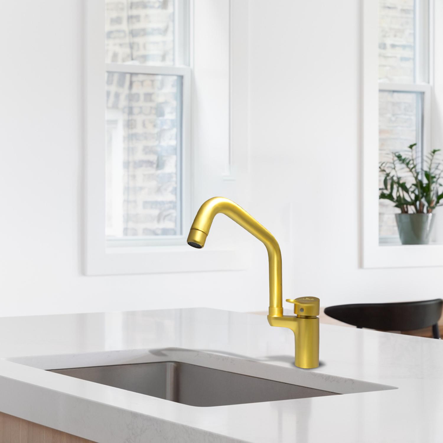 D&B Bathware Brushed Gold Matt Finish Wall Mixers Faucet Kitchen Sink- 3323_1