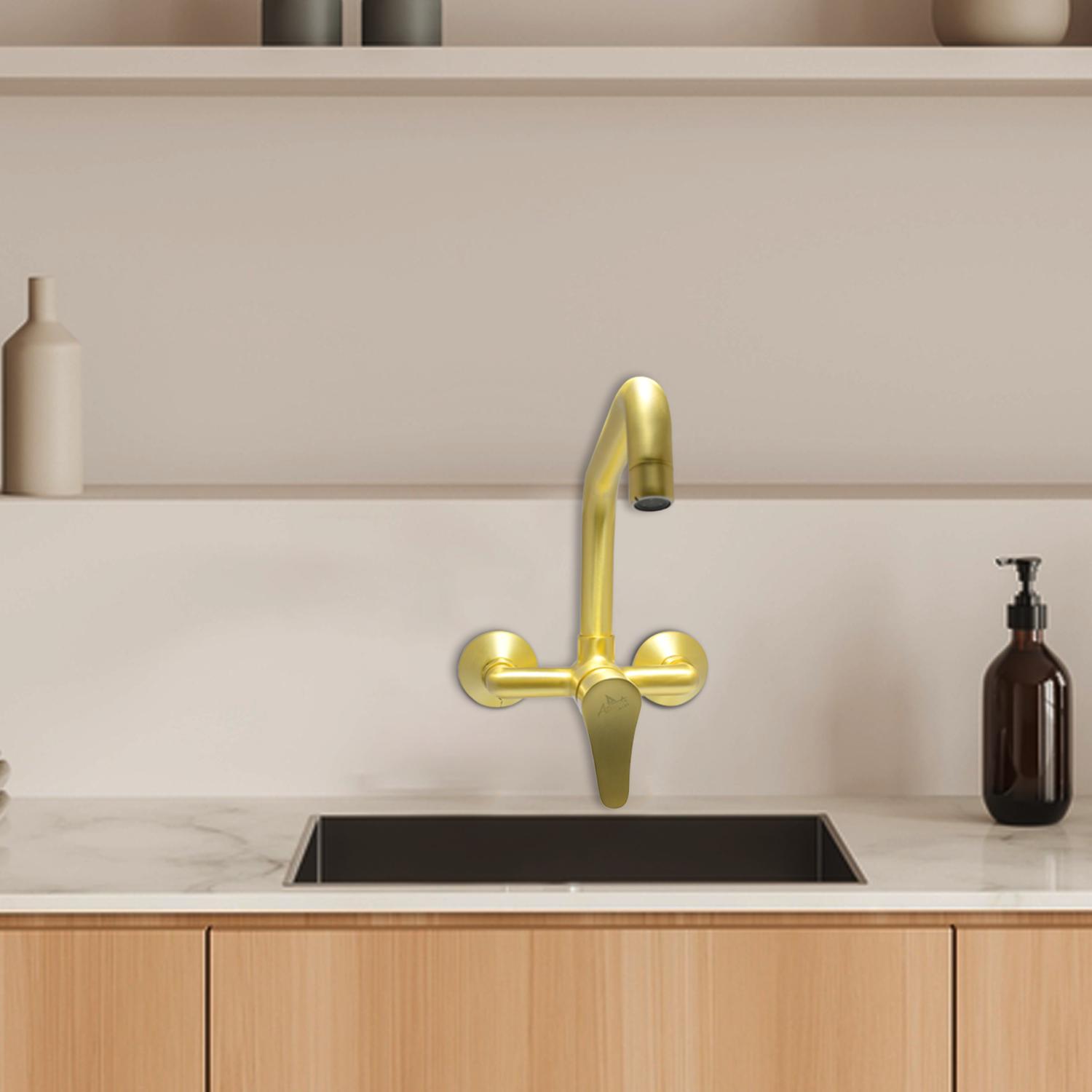 D&B Bathware Brushed Gold Matt Finish Wall Mixers Faucet Kitchen Sink-3322_1