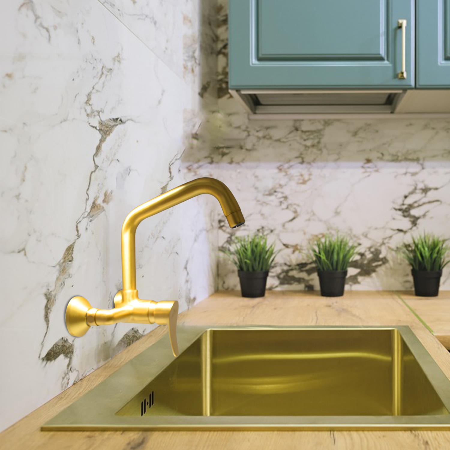 D&B Bathware Brushed Gold Matt Finish Wall Mixers Faucet Kitchen Sink-3322_2
