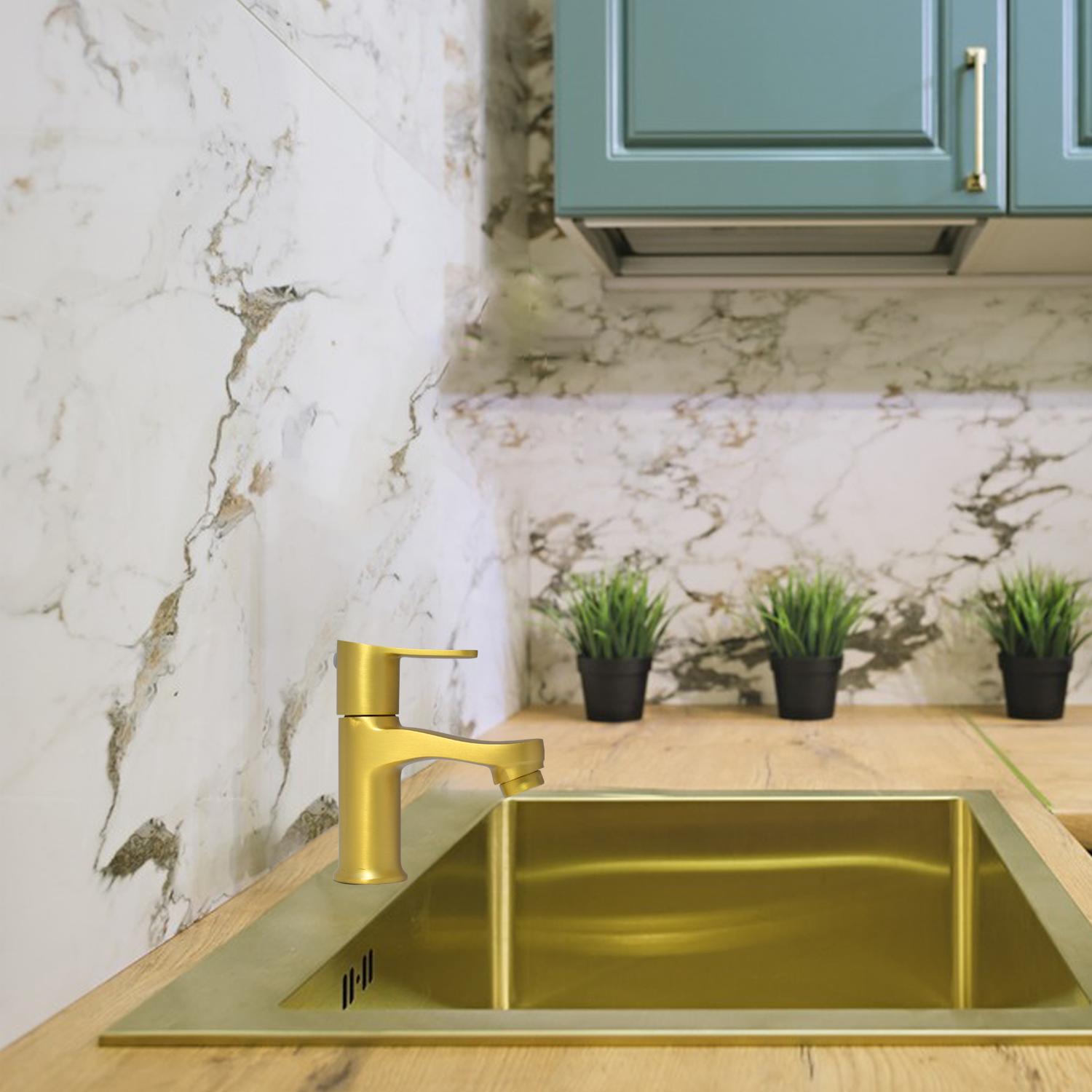 D&B Bathware Matt Finish Pillar Cocks Faucet Brushed Gold Tap - 3304_2