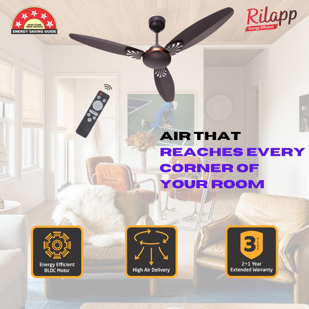 Rilapp Eco Star BLDC with Remote 1200 mm 3 Blades 28 W Smoke Brown Ceiling Fans_1