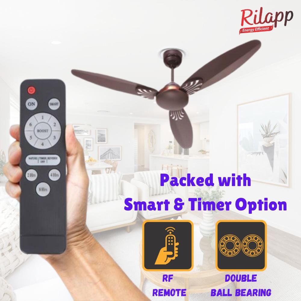 Rilapp Eco Star BLDC with Remote 1200 mm 3 Blades 28 W Smoke Brown Ceiling Fans_3