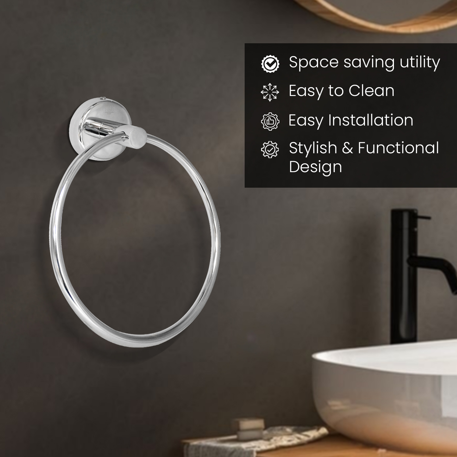 D&B Bathware Towel and Napkin Holder 18 Inch Round Ring_2