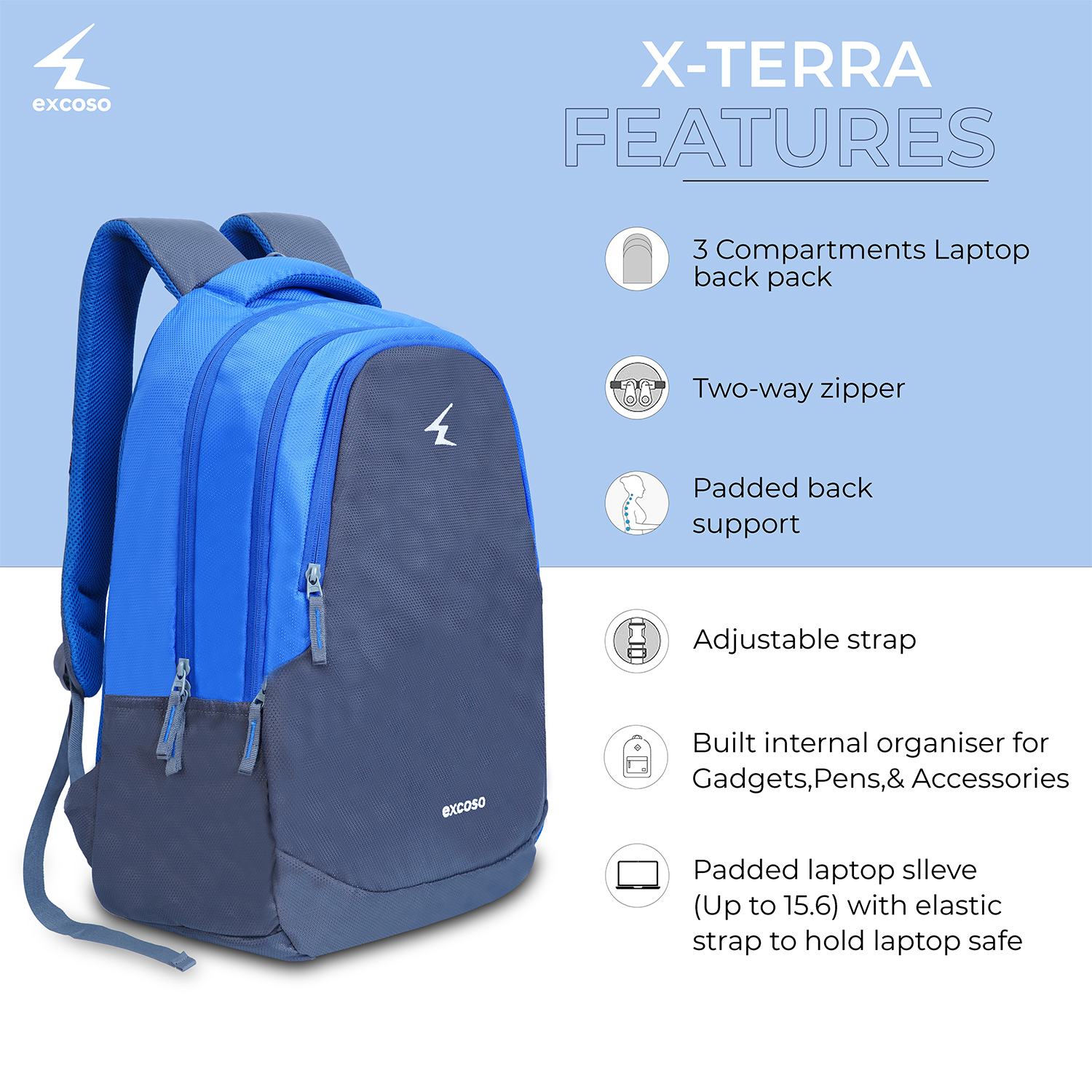 Excoso Office Bags Laptop Polyester Blue_2